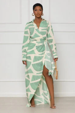 Brunch Date Wrap Midi Dress (Green Multi) -Lilly's Kloset lilly5 16 2323067