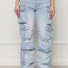 Always On Go Distressed Cargo Jeans (Light Wash)