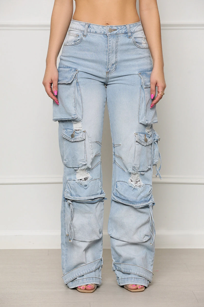 Always On Go Distressed Cargo Jeans (Light Wash) 1 Always On Go Distressed Cargo Jeans (Light Wash)