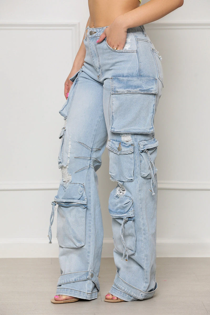 Always On Go Distressed Cargo Jeans (Light Wash) 3 Always On Go Distressed Cargo Jeans (Light Wash) - Image 3