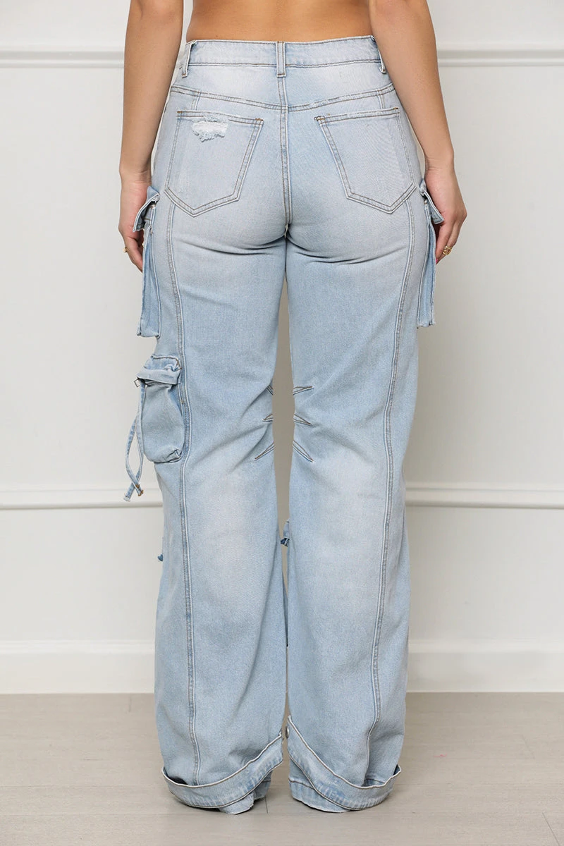 Always On Go Distressed Cargo Jeans (Light Wash) 5 Always On Go Distressed Cargo Jeans (Light Wash) - Image 5