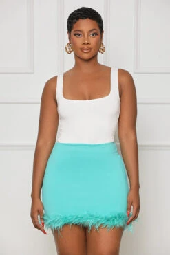 Bold Statements Feather Trim Mini Skirt (Teal)- FINAL SALE -Lilly's Kloset lilly5 16 2323193