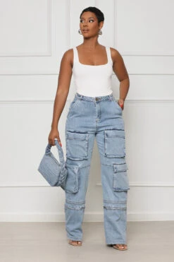 Stand Out Cargo Jeans (Medium Wash) -Lilly's Kloset lilly5 16 2323294