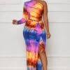 Summer Hues One Shoulder Midi Dress (Purple Multi)