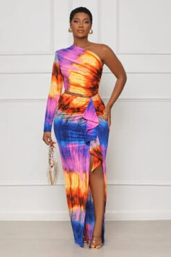 Summer Hues One Shoulder Midi Dress (Purple Multi) -Lilly's Kloset lilly5 16 2323452