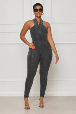 Perfect Night Ribbed Jumpsuit (Grey)