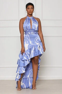 Dream Lust Ruffle Maxi Dress (Blue Multi)