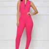 Sport Mode Contoured Ribbed Jumpsuit (Pink)