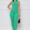 Sport Mode Contoured Ribbed Jumpsuit (Green)