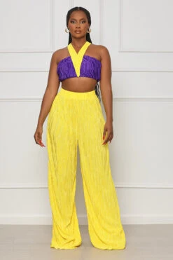 Summer Games Plisse Pants Set (Yellow Multi)- FINAL SALE
