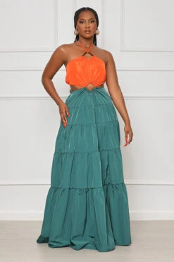 Key West Cut-Out Halter Dress (Green Multi)