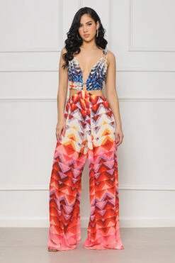Spare Me Cut-Out Jumpsuit (Red Multi)- FINAL SALE