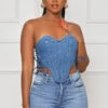 Done Up Drawstring Denim Corset (Blue)- FINAL SALE
