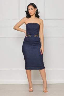 Drinks On Her Denim Tube Mini Dress