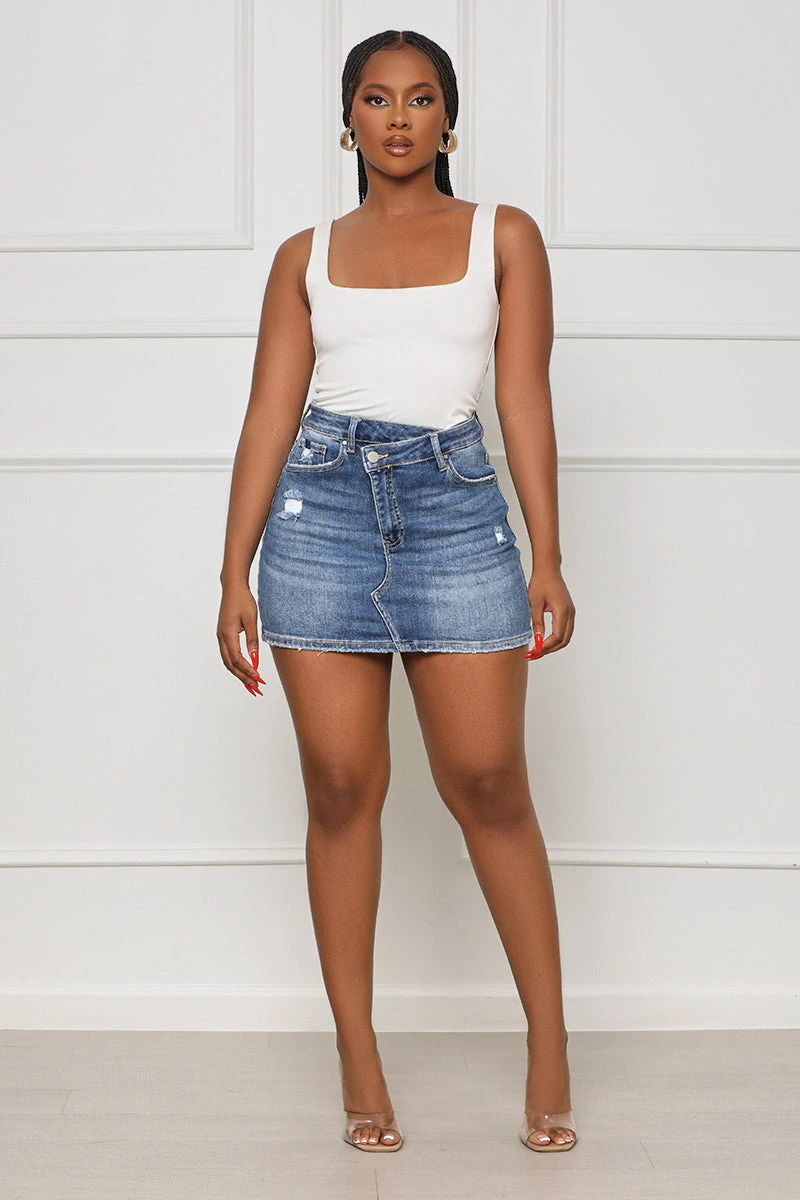 Better For You Distressed Denim Mini Skirt- FINAL SALE 2 Better For You Distressed Denim Mini Skirt- FINAL SALE - Image 2