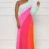 Brunching You One Shoulder Color Block Dress (Multi)- FINAL SALE
