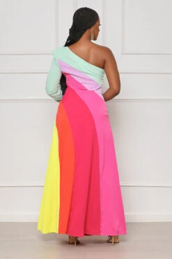 Brunching You One Shoulder Color Block Dress (Multi)- FINAL SALE -Lilly's Kloset lilly5 2 2314105