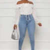 Super Selective Ruffle Off Shoulder Bodysuit (White)- FINAL SALE