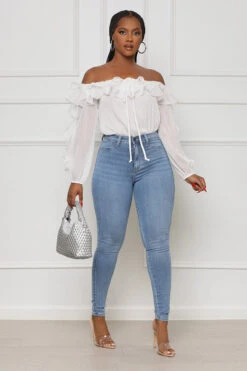 Super Selective Ruffle Off Shoulder Bodysuit (White)- FINAL SALE