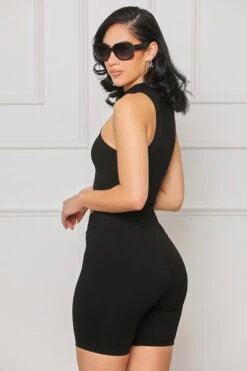 Contour Ribbed Zip Up Shorts Set (Black) -Lilly's Kloset lilly5 23 2325238