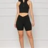 Contour Ribbed Zip Up Shorts Set (Black)