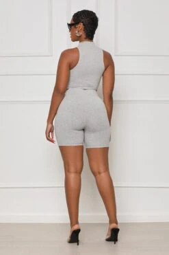 Contour Ribbed Zip Up Shorts Set (Grey) -Lilly's Kloset lilly5 23 2325424