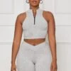 Contour Ribbed Zip Up Shorts Set (Grey)