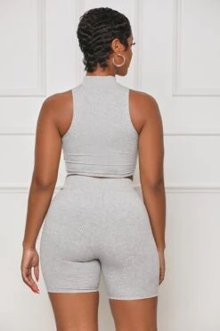 Contour Ribbed Zip Up Shorts Set (Grey) -Lilly's Kloset lilly5 23 2325436
