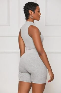 Contour Ribbed Zip Up Shorts Set (Grey) -Lilly's Kloset lilly5 23 2325440