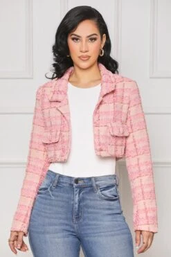 Perfectly Plaid Crop Blazer (Pink Multi)- FINAL SALE