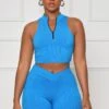 Contour Ribbed Zip Up Shorts Set (Blue)