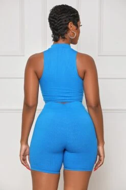 Contour Ribbed Zip Up Shorts Set (Blue) -Lilly's Kloset lilly5 23 2325540