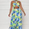 Daisy Fields Halter Top Skirt Set (Blue Multi)