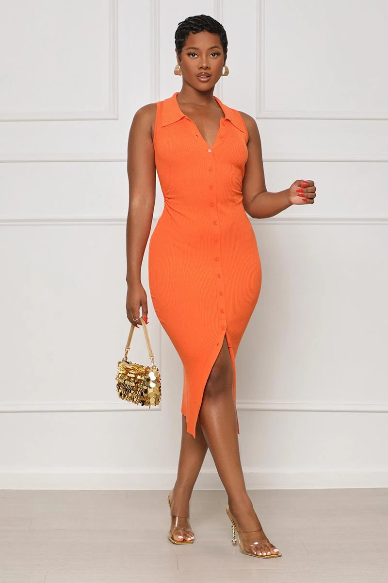 Summer Daze Cut Out Shirt Dress (Orange) 1 Summer Daze Cut Out Shirt Dress (Orange)