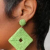 Abstract Oversized Straw Earrings (Green)
