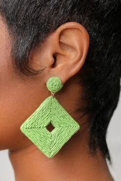 Abstract Oversized Straw Earrings (Green)