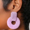 Abstract Oversized Straw Earrings (Purple)