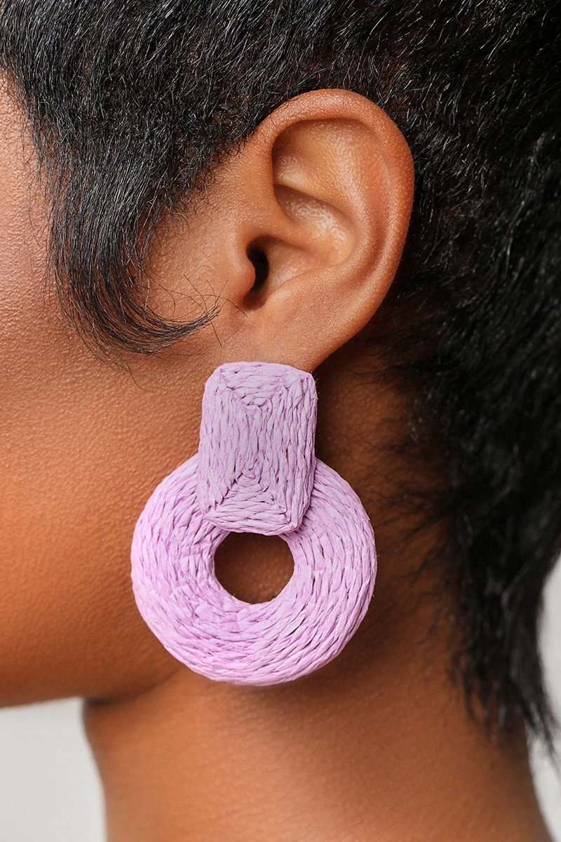 Abstract Oversized Straw Earrings (Purple) 1 Abstract Oversized Straw Earrings (Purple)