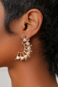 Gold Pearl Semi Circle Earrings