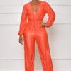 New Standard Wide Leg Plisse Jumpsuit (Orange)