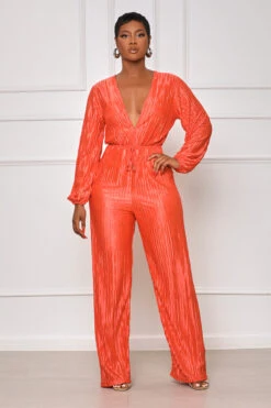 New Standard Wide Leg Plisse Jumpsuit (Orange)