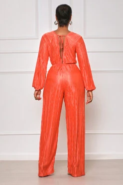 New Standard Wide Leg Plisse Jumpsuit (Orange) -Lilly's Kloset lilly5 31 2329853