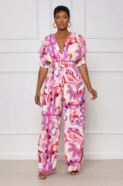 Summer Blooming Plisse Jumpsuit (Pink Multi) -Lilly's Kloset lilly5 31 2330242