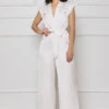 Fine Print Wide Leg Jumpsuit (White)