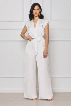 Fine Print Wide Leg Jumpsuit (White)