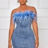 Something Special Feather Mini Dress (Blue Multi)