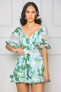 Bring Me Flowers Cut Out Romper (Green Multi)- FINAL SALE