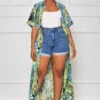 Just Paradise Button Down Kimono (Green Multi)