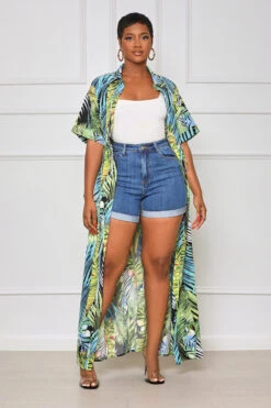 Just Paradise Button Down Kimono (Green Multi)