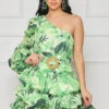 Summer Oasis One Shoulder Mini Dress (Green Multi)- FINAL SALE